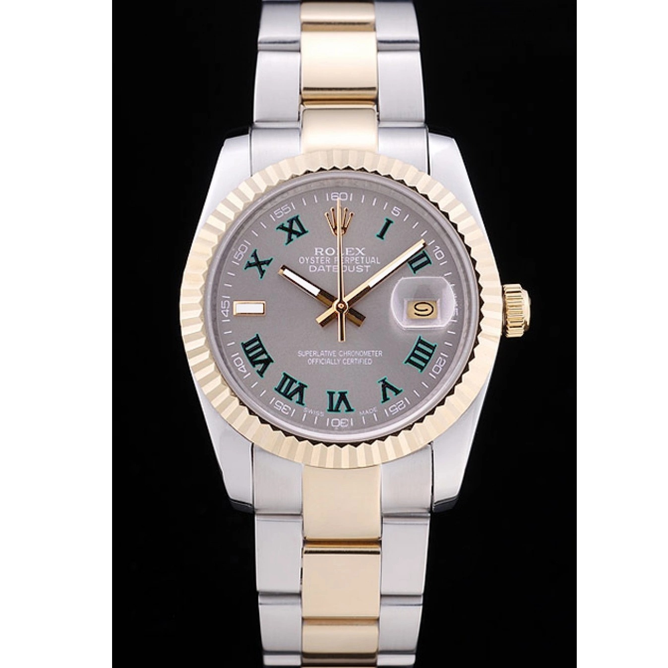 Aaa replica watch Ribbed 7460 Grey Dial Rolex Datejust Bezel 0516
